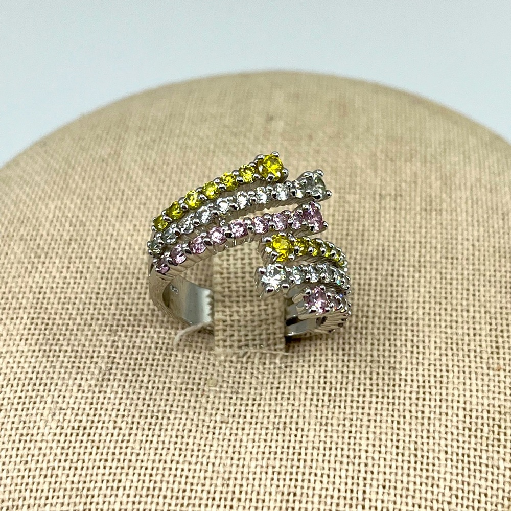 Vintage Sterling Silver Multicolor Stone Wrap Ring Size 6.5